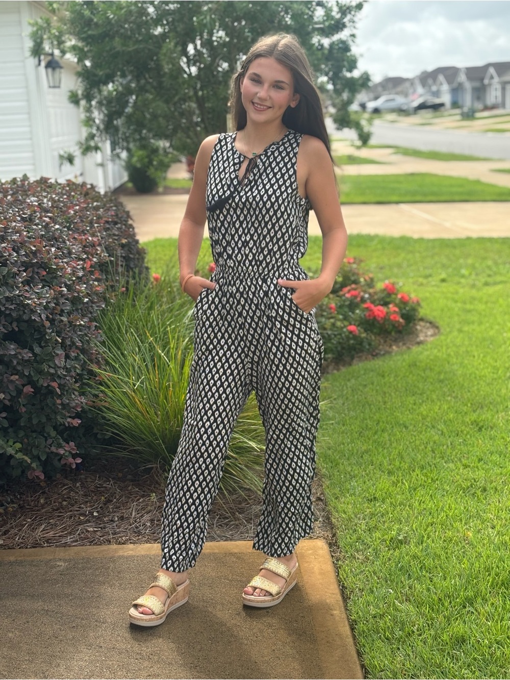 Old Navy Black and White Boho Geometric Sleeveless Jumpsuit XS New
